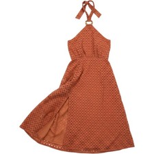 ASOS Women Rust Orange Eyelet Halter Midi Dress Tortoise Buckle Size 6
