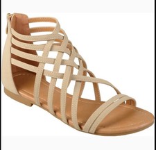 Journee Collection Women's Hanni Crisscross Strappy Flat Sandals Nude 7