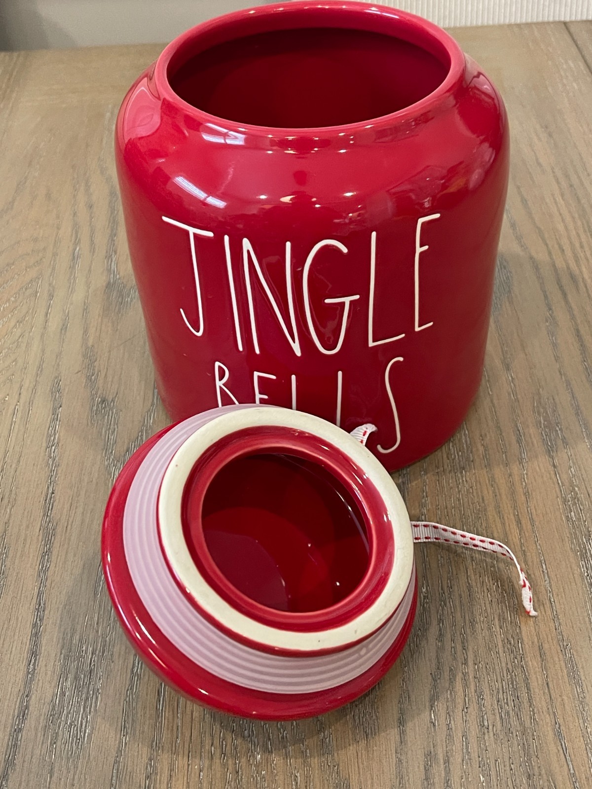 NEW Rae Dunn "JINGLE BELLS" Red Chubby Canister