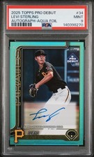 2025 TOPPS PRO DEBUT AUTO-AQUA FOIL #34 LEVI STERLING 33/75 PSA 9