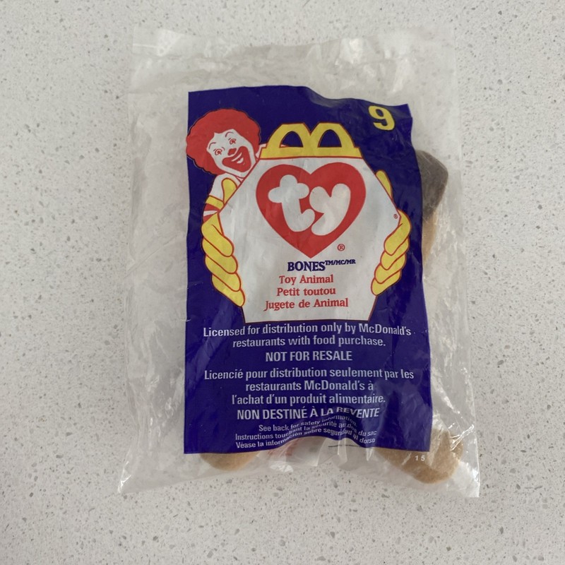 BONES the DOG ANIMAL TY BEANIE BABY #9 1998 McDONALD'S HAPPY MEAL TOY NEW
