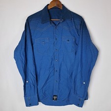 Wrangler Rock 47 Western Shirt Mens Large Blue Pearl Snap Long Sleeve 2 Pockets