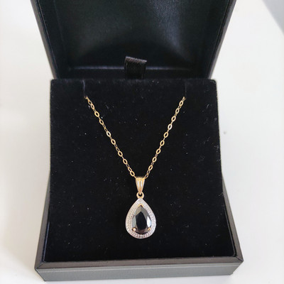 Anhänger 9 kt Gold Saphir und Diamant Birne Tropfen an 18'' Halskette