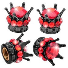4PCS Crown Tire Valve Stem Caps, Tire Air Cap, Handmade Crystal Black and Red