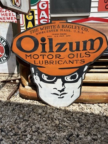 Antique Vintage Old Style Metal Oilzum gas Oil Sign