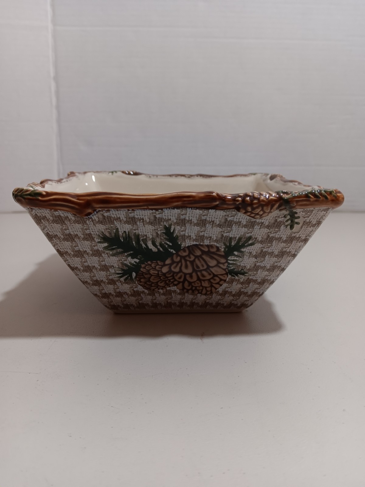 St Nicholas Square Snow Valley Candy Dish Pinecones Wreath Herringbone Christmas