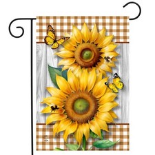 BRIARWOOD SUNFLOWER DUO BUTTERFLY BEE FALL SUMMER FLOWER MINI GARDEN YARD FLAG N