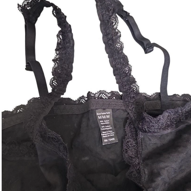 Camiseta sin mangas Rene Rofe elegante negra con encaje y camisola ropa para dormir lencería M nueva con etiquetas Foto 4 de 4