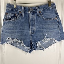 Levis 501 distressed cutoff shorts light wash blue Denim womens Size 27