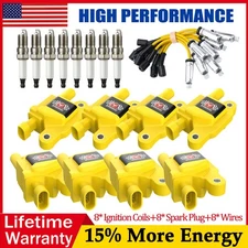 8 Pcs Ignition Coil +Spark Plug +Wires For Chevy Silverado 1500 GMC 5.3/6.0/6.2L
