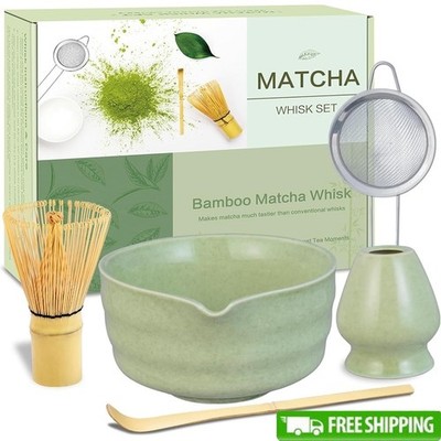 Complete Matcha Whisk Set Bamboo Whisk Bowl Scoop Sifter Holder Home Brewing New