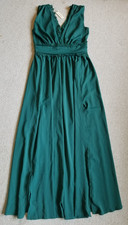 NWT $138 Womens Dress-MAX STUDIO-green silky maxi lined lace trm Holiday Party-L