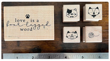 LOT 5 Wood mounted rubber stamps of dog/cat stamps 'love is a four-legged word'