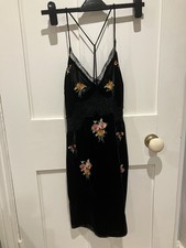 Embroidered Velvet Slip Dress With Lace Insert. UK10. Vintage Topshop 