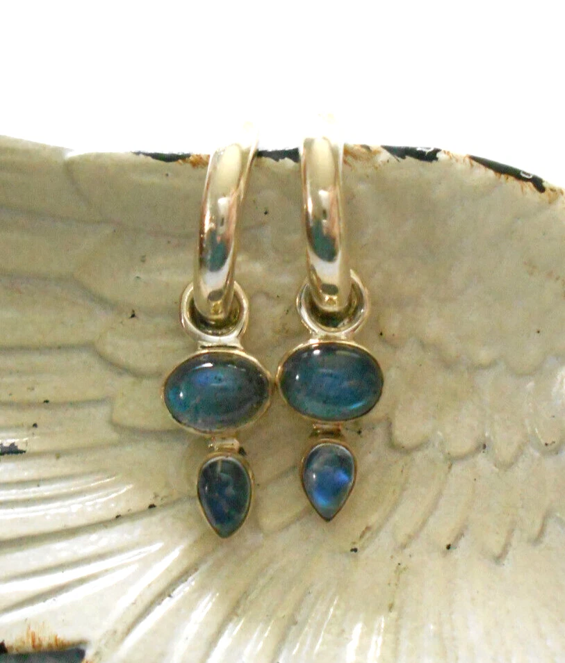 Pendientes colgantes de aro de labradorita de plata de ley de 4 piezas RE44BB1 Foto 4 de 4