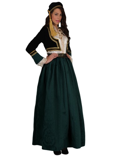 Greek traditional dress AMALIA Green brocade Handmade
