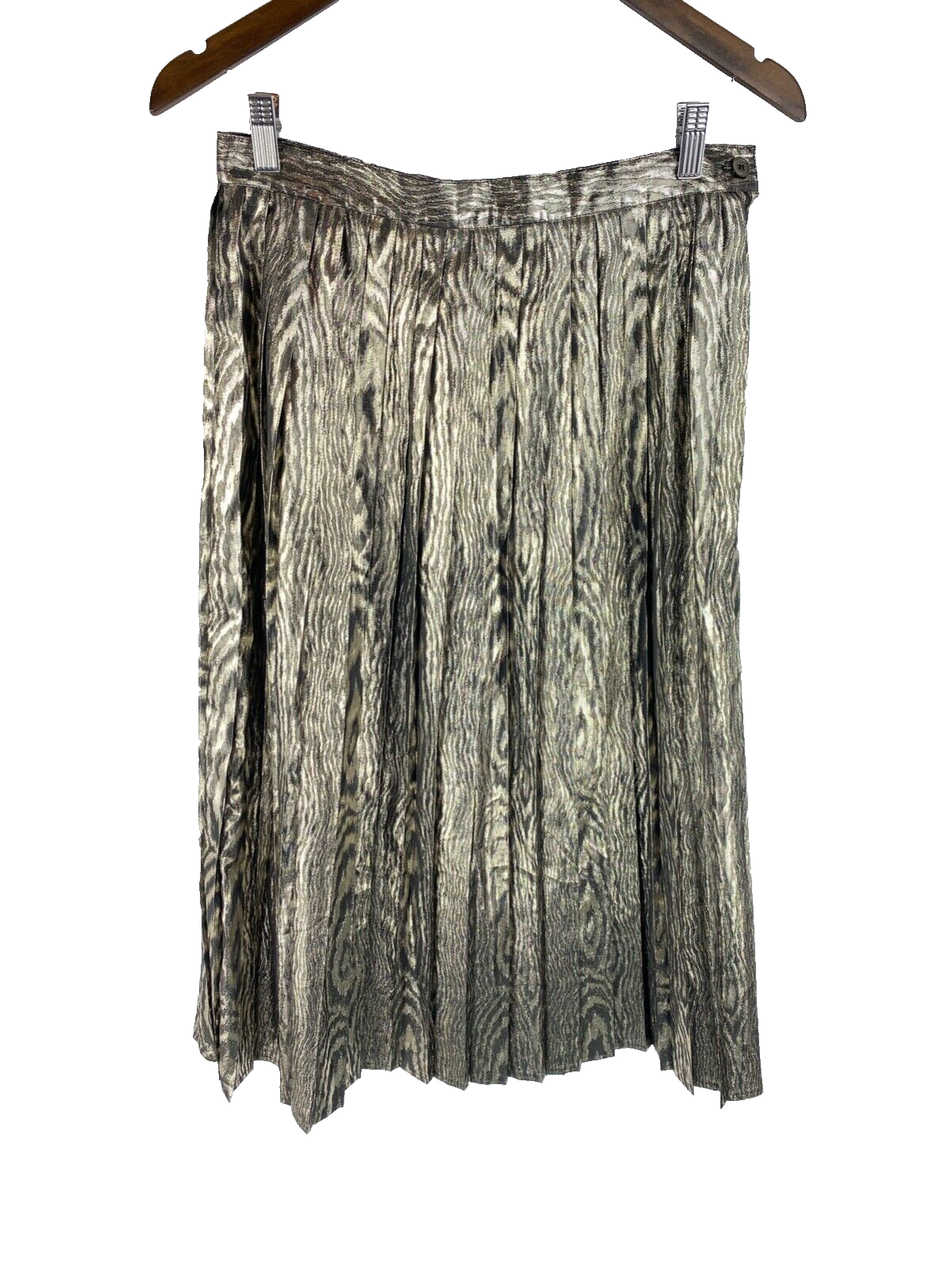 Christian Aujard Paris 80s Gold Metallic Pleated Midi Skirt Shimmer A-Line Vintage