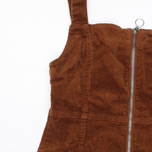 Denim & Co. Womens Brown Cotton Mini Size 8 Square Neck Zip - Picture 9 of 10