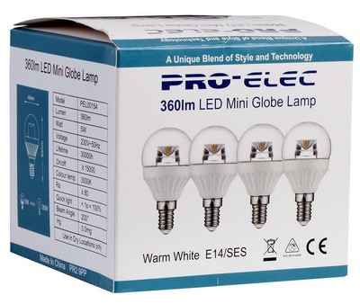 5W LED GLS Lampe n-Dim E14 3000K 4PK,Beam Winkel 200°,Cct 3000K,D Für PRO ELEC
