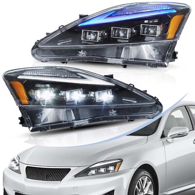 VLAND LED Headlights Front For 2006-2013 Lexus IS250 IS350 ISF W/Blue Animation 