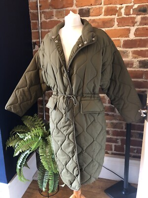 ZARA Khaki Quilted Puffer Coat Jacket Water Wind SMALL BNWT