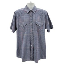 Vintage Miller Western Wear Mens 17 Shirt Pearl Snap Button Plaid Blue Retro