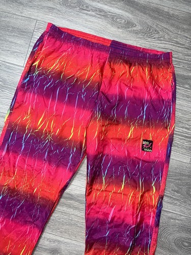 Pantaloni da pista stile surf vintage anni 80 rosa fluo colorati elasticizzati tasche uomo XL - Foto 7 di 20