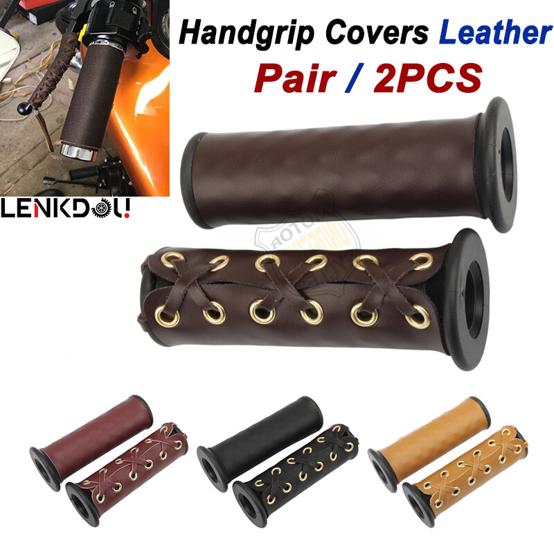 Braided Leather Handlebar Leather Wrap Motorcycle Grips Braided