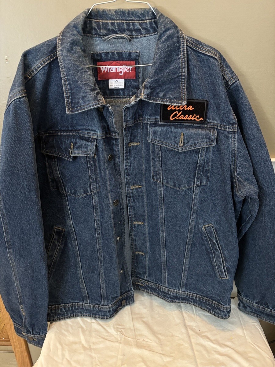 Wrangler Denim Jacket With Harley Davidson Patches Size Large | eBay