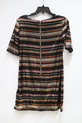 NWOT 1901 women's Sequin Multi Stripe Shift Dress S petite short sleeve lined - Picture 2 of 11