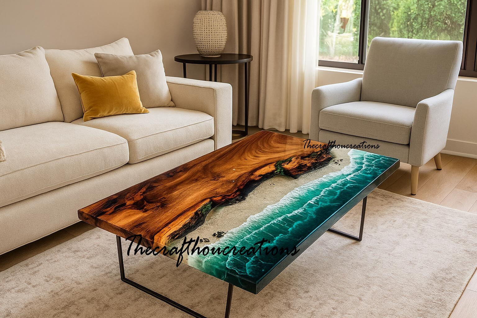 Modern Epoxy Resin Beach Ocean Coffee Table for Home or Garden Decor-image