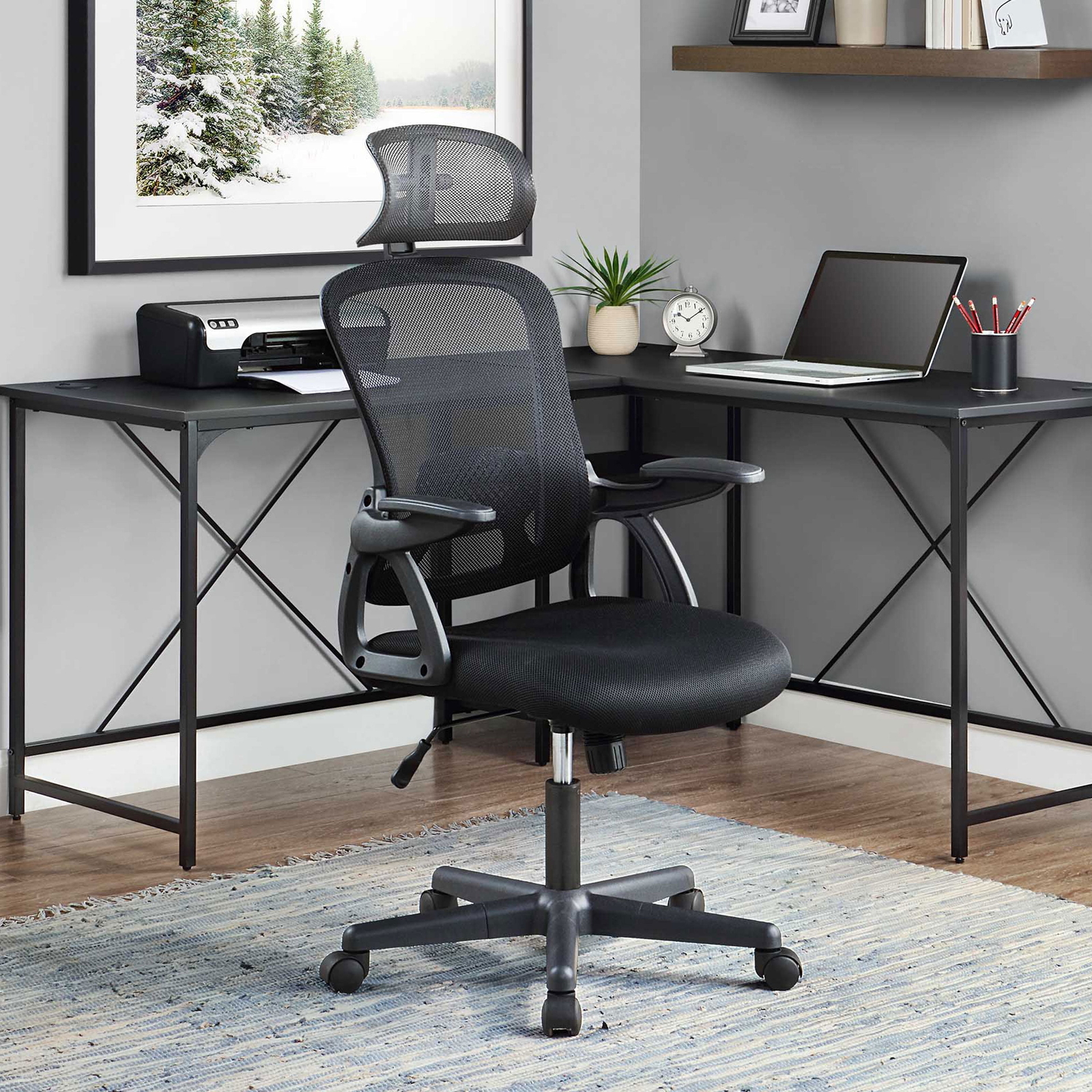 Ergonomic Mesh Office Chair with Adjustable Headrest in Black-image