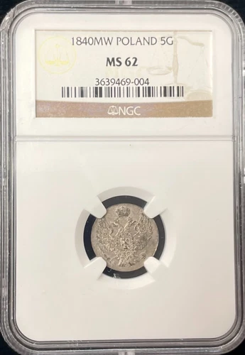 1840 MW Poland 5 Groszy Coin NGC MS 62