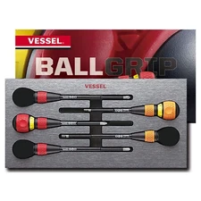 Vessel Ball Grip Ratcheting Screwdriver Set 5pc Phillips P2/3 Slotted Flat