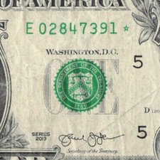 Series 2013 Star Note E Richmond 3.2M Pack Run $1 Dollar Bill DC E02847391*