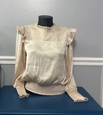 Grade & Gather Ruffled Neck Smocked Top - Cream Sz m