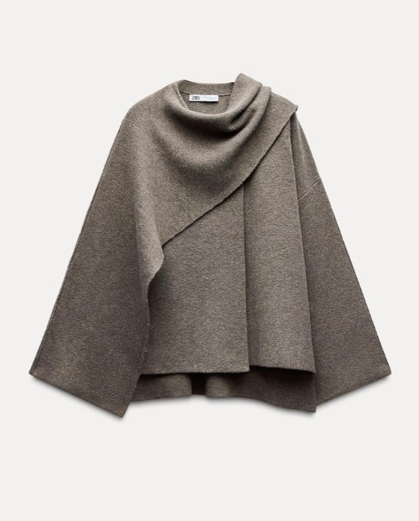 NEW ZARA 2024 BROWN TAUPE SHORT CAPE JACKET COAT S-M L-XL NEW ZARA 2024 BROWN TAUPE SHORT CAPE JACKET COAT S-M L-XL