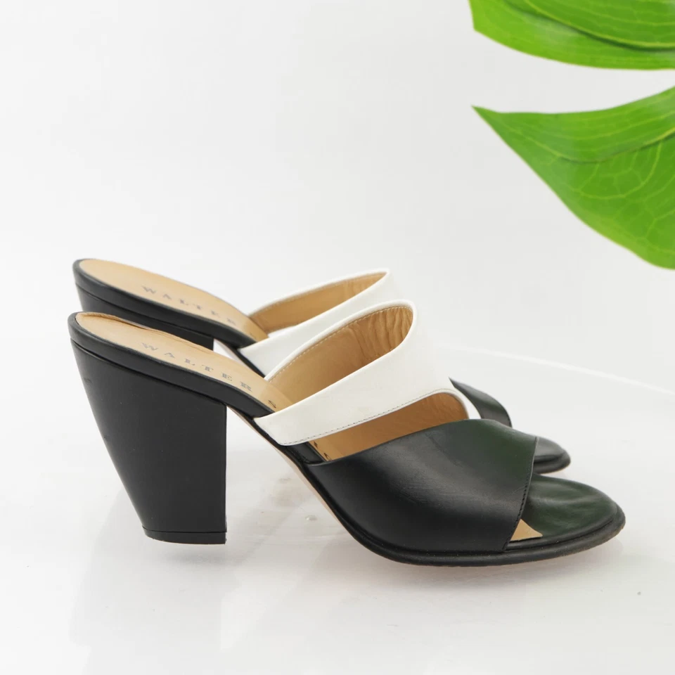 Sandalia para mujer Walter Steiger Italia talla 8 tacón bloque mula deslizable negro blanco Foto 4 de 4