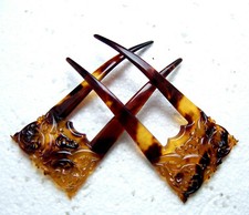 Matched pair celluloid faux tortoiseshell hair combs or hair accessories