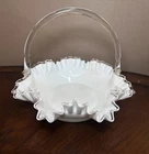 Fenton Silver Crest Large Brides Basket Applied Handle Vintage 1960s Milk Glass