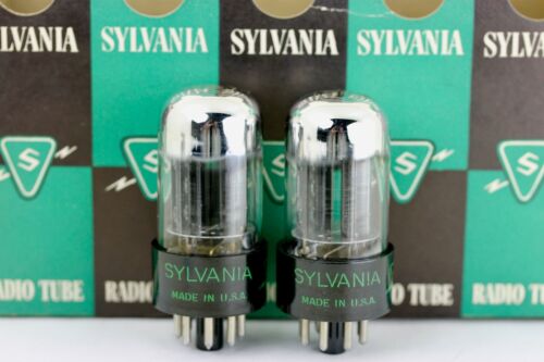 NOS SYLVANIA 6SN7-GTB CHROME-TOP AMPLITREX MUSEUM MATCHED PAIR BLACK PLATE TUBES - Picture 1 of 8