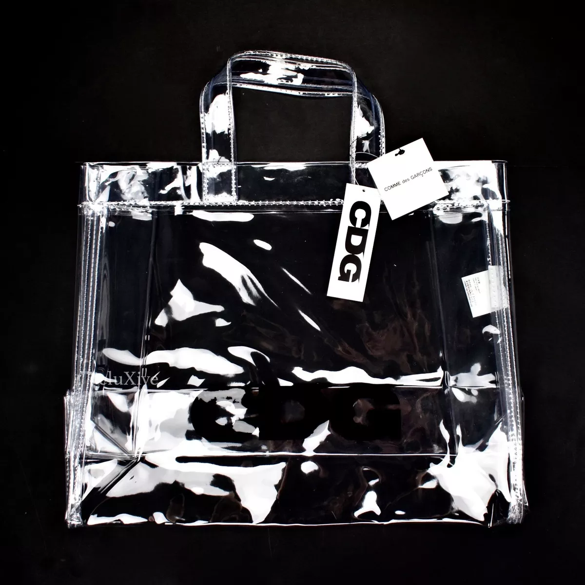 NWT Comme des Garcons JAPAN Clear CDG Logo Plastic PVC Large Tote Bag AUTHENTIC