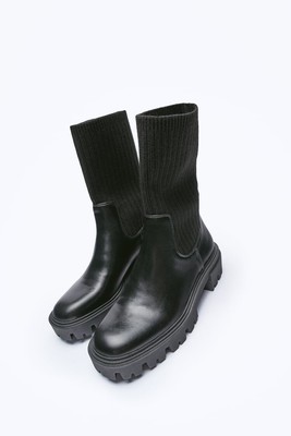 ZARA SOCK STYLE ANKLE BOOTS BLACK