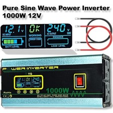 YQ Pure Sine Wave Power Inverter 12V to 240V 1000W 2000W Peak LCD USB Converter
