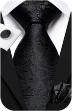 Mens 70 Inches Tie Set Extra Long Necktie with Cufflinks Handkerchief for Big an