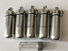 New 5pc Sliver Small Pill ID Holder Key Chain W / WATER RESISTANT