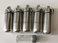 New 5pc Sliver Small Pill  ID Holder Key Chain W / WATER RESISTANT 