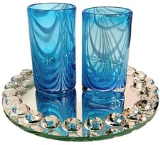 Hand Blown Glass Vases Light Aqua White Trailing Swags Swirl Pontil Mark 2 Pc