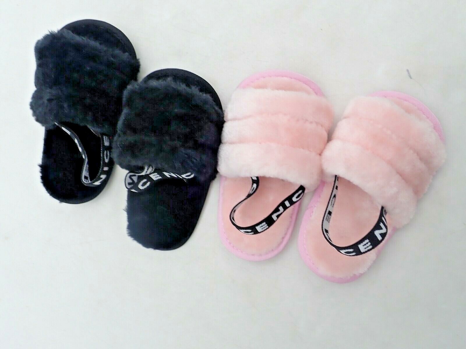 Two pair of Baby Girls Faux Fur Slippers Back Strap Fuzzy Slides 12-18  month | eBay