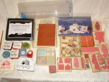 LOT OF 48 ASSORTED "Dots & STAMPEN UP" RUBBER STAMPS + Ink Pads, & Accessories